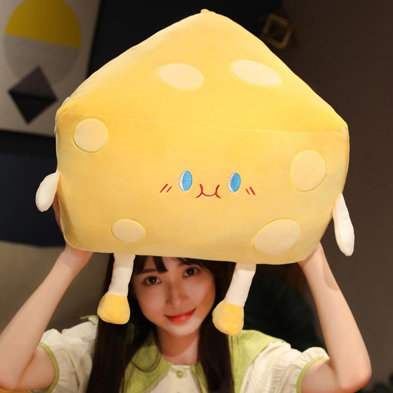 Funny Cheese Plushie Toys Simulation Pillow Stuffed Soft Creative Animal Cheese Cushion Birthday Gifts
