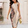 Women Plus Size Round Neck Sleeveless Multicolor Printed Bodycon Midi Dress