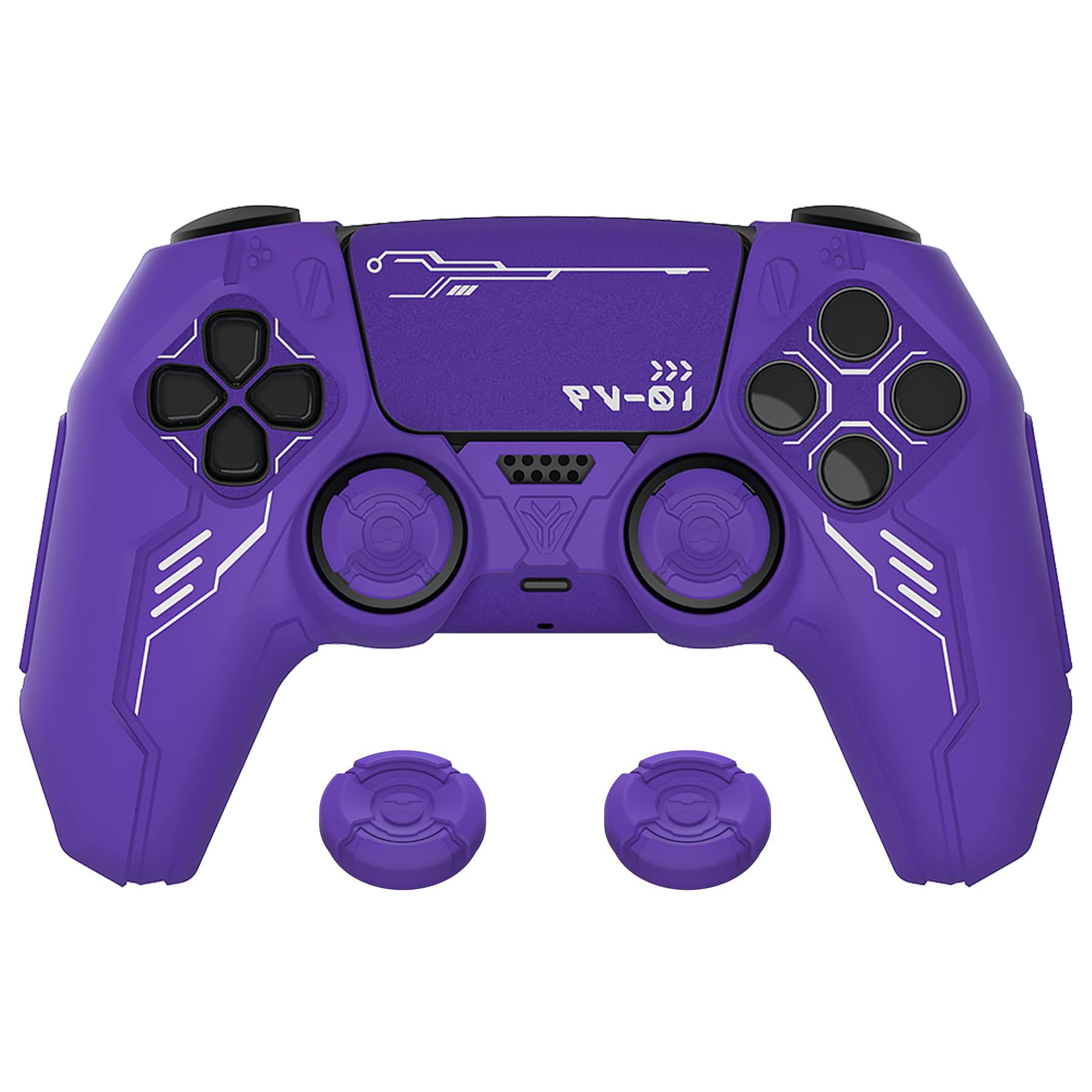 

Silicone cover for PlayVital Mecha Edition PS5 improved compatible with charging thumb cap and sticker included controller, shockproof, anti-slip