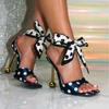 Black and White Style Special-shaped Heel High-heeled Sandals Women's Straps Bow Open-toed Square Shoes