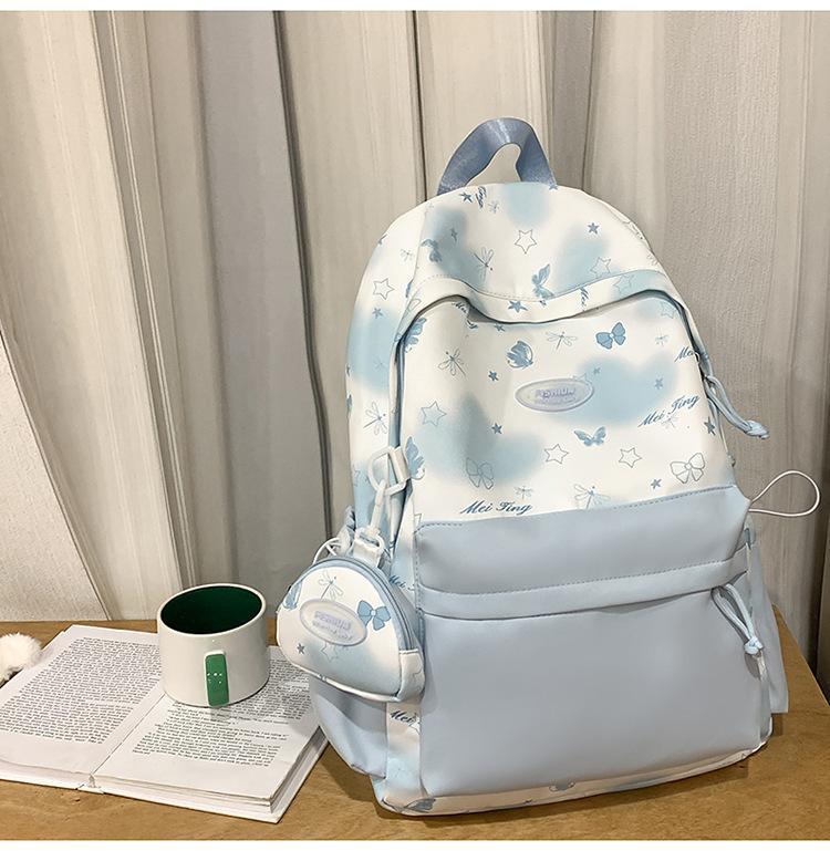 New schoolbag, high-aesthetic Japanese-style Instagram-worthy fresh sweet cute butterfly backpack, lightweight backpack for middle and high school