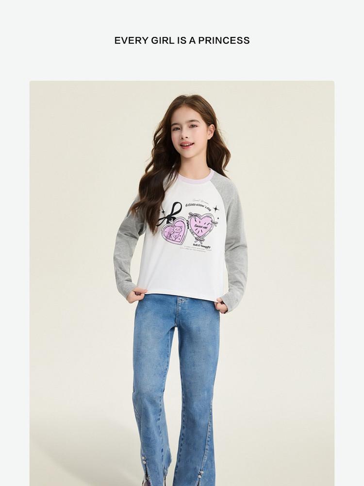 Girls' Color Contrasting Long Sleeve Casual Top