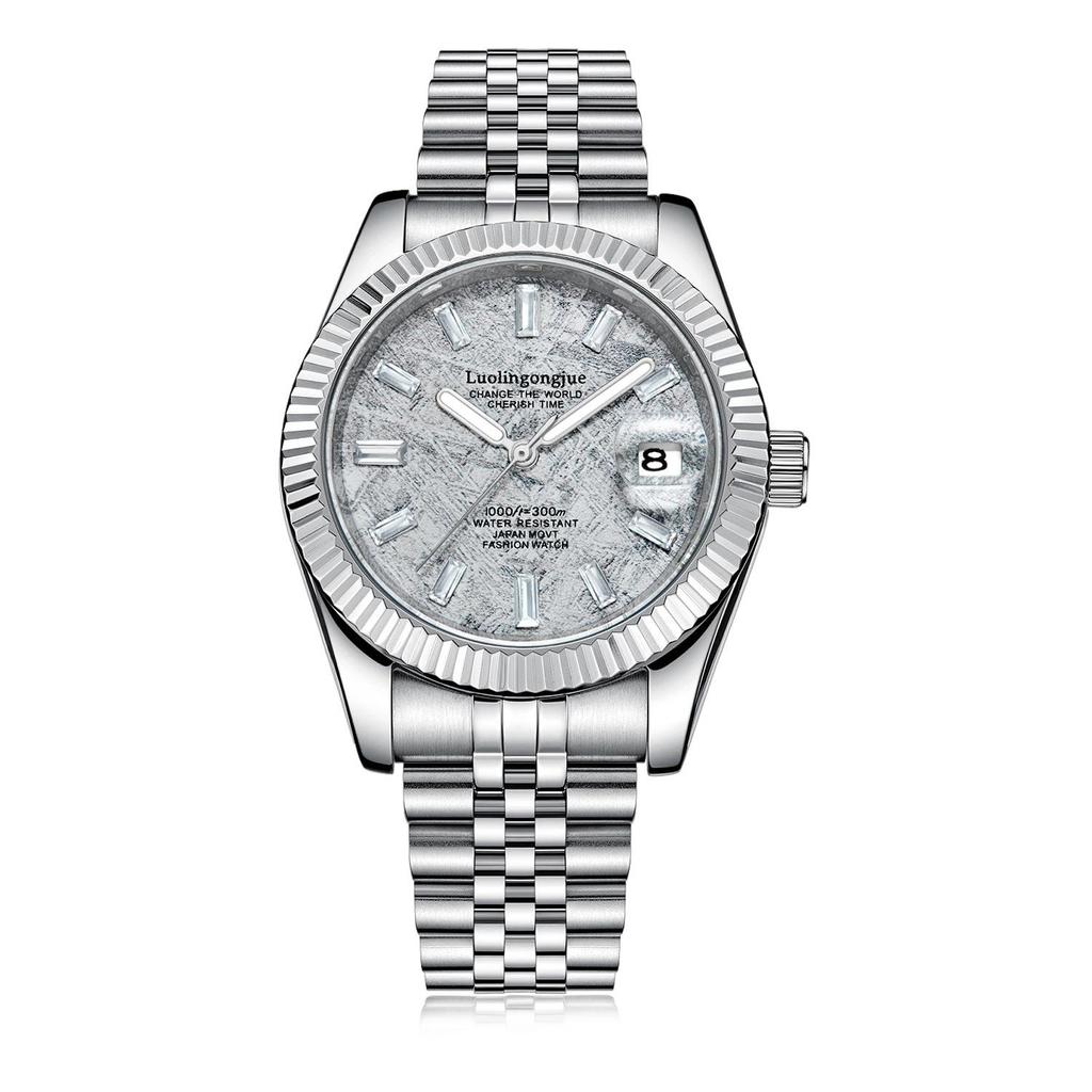 Meteorite Dial Duke of Lorraine 1988 Men's Automatic Mechanical Watch with Skeleton Calendar, Stainless Steel.