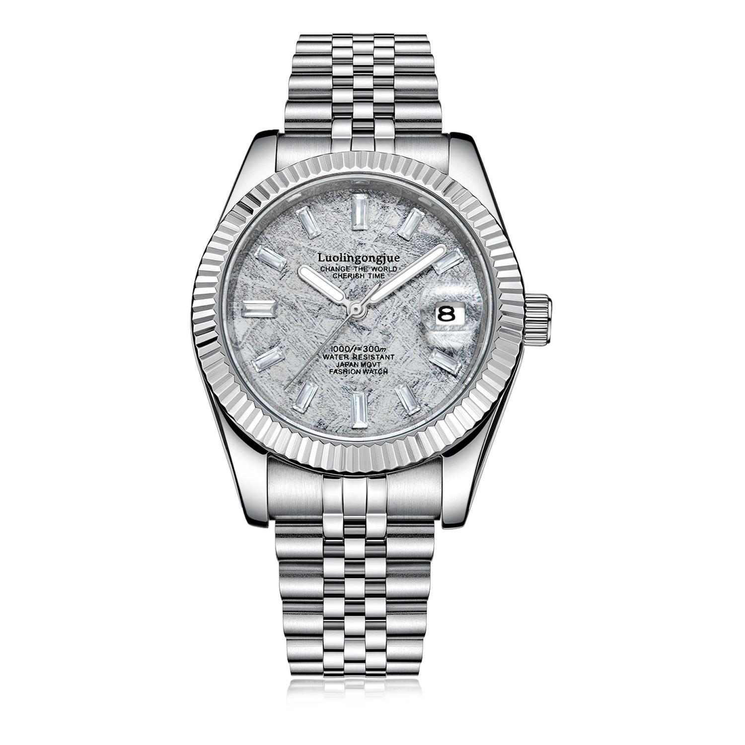 

Мужские автоматические механические часы Duke of Lorraine 1988 года с циферблатом из метеорита и скелетонированным календарем, нержавеющая сталь.