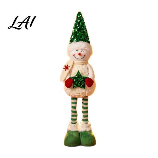 Holiday Standing Snowman Doll Christmas Plush Sequins Hat Legs with Extendable Holding Star Decorative Dolls