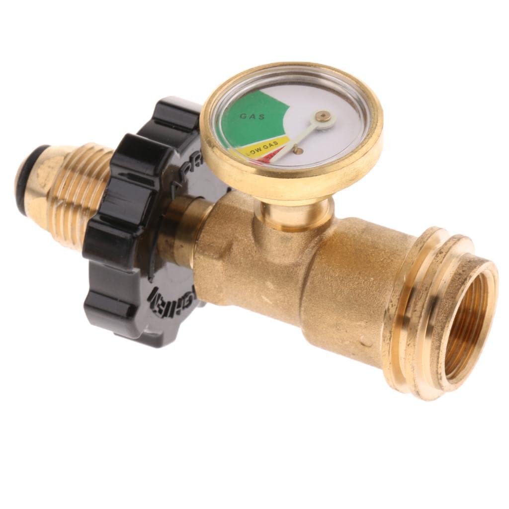 Perfk Propane Tank Adapter with Gauge Propane Tank Gauge Copper