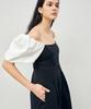 Onneu Stitched Puff Sleeve Maxi Dress Black