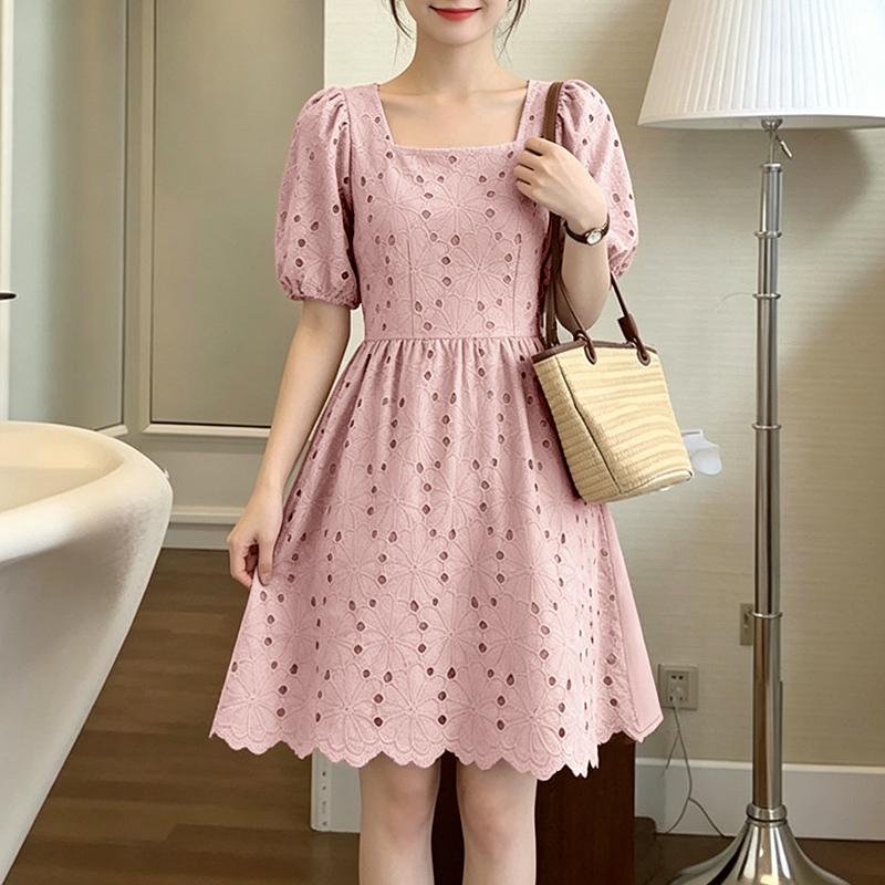 ZANZEA Women Casual Square Collar Short Sleeve Patchwork Crochet Dress S