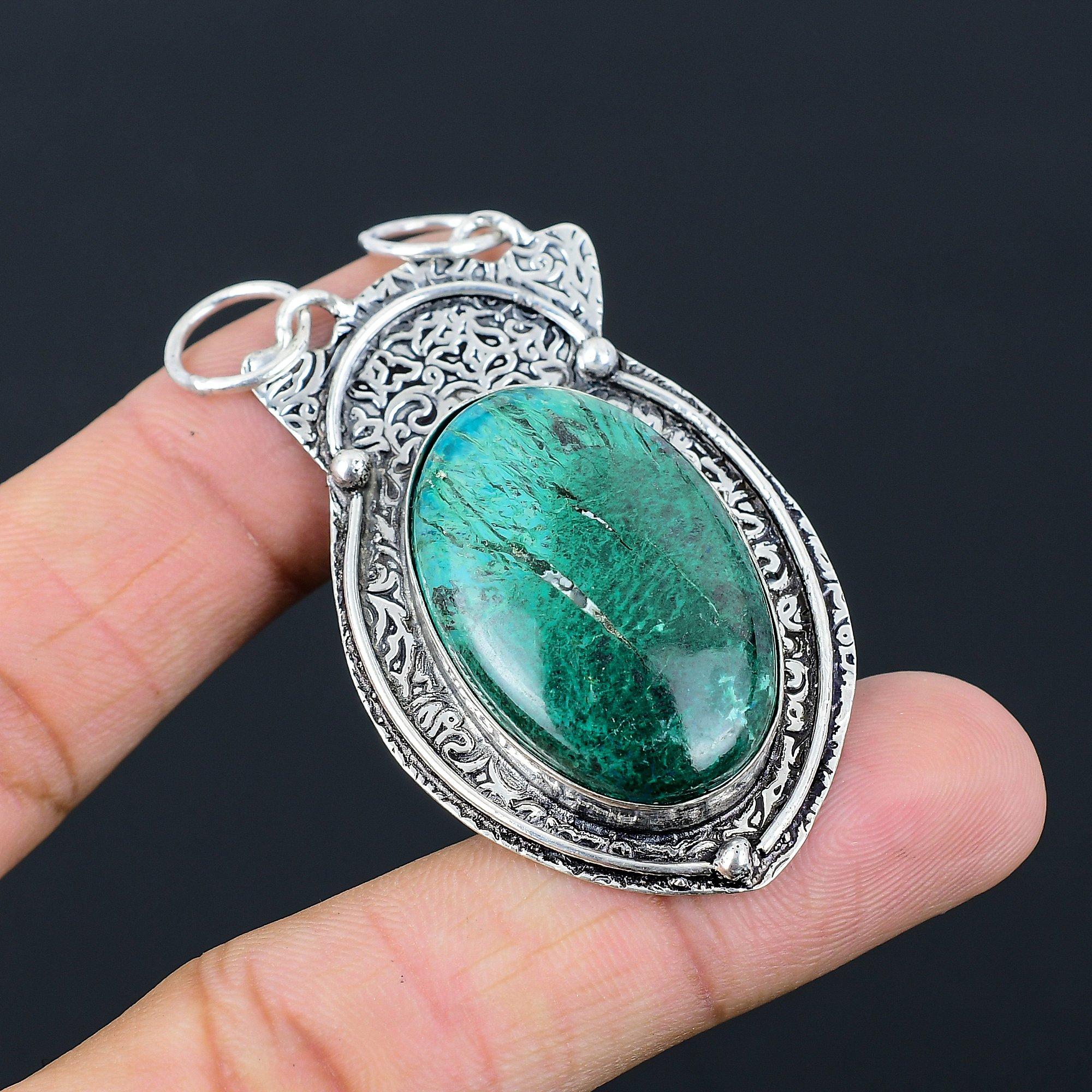 Натуральный Хризоколла Драгоценный Камень Ювелирные Изделия Подвеска из Стерлингового Серебра 925 пробы для Девочек