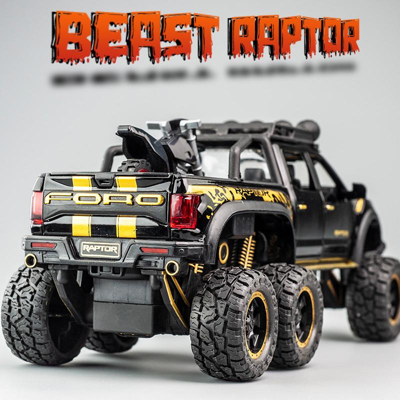 SSOO2 1:28 Ford Raptor F150 Alloy Diecast Car Model With With Sound Light Pull Back Car Toys For Children Xmas Gifts