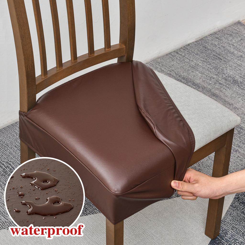 Waterproof seat covers for dining chairs Pu leather chair seat covers without back covers removable washable chair protector