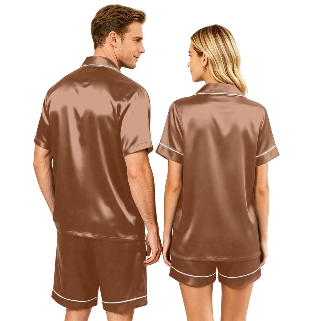 Couple Matching Pajama Set Short Sleeve Button Down Shirt and Shorts Soft Lightweight Lounge Sleepwear Set S-XXXXL for Men and Women