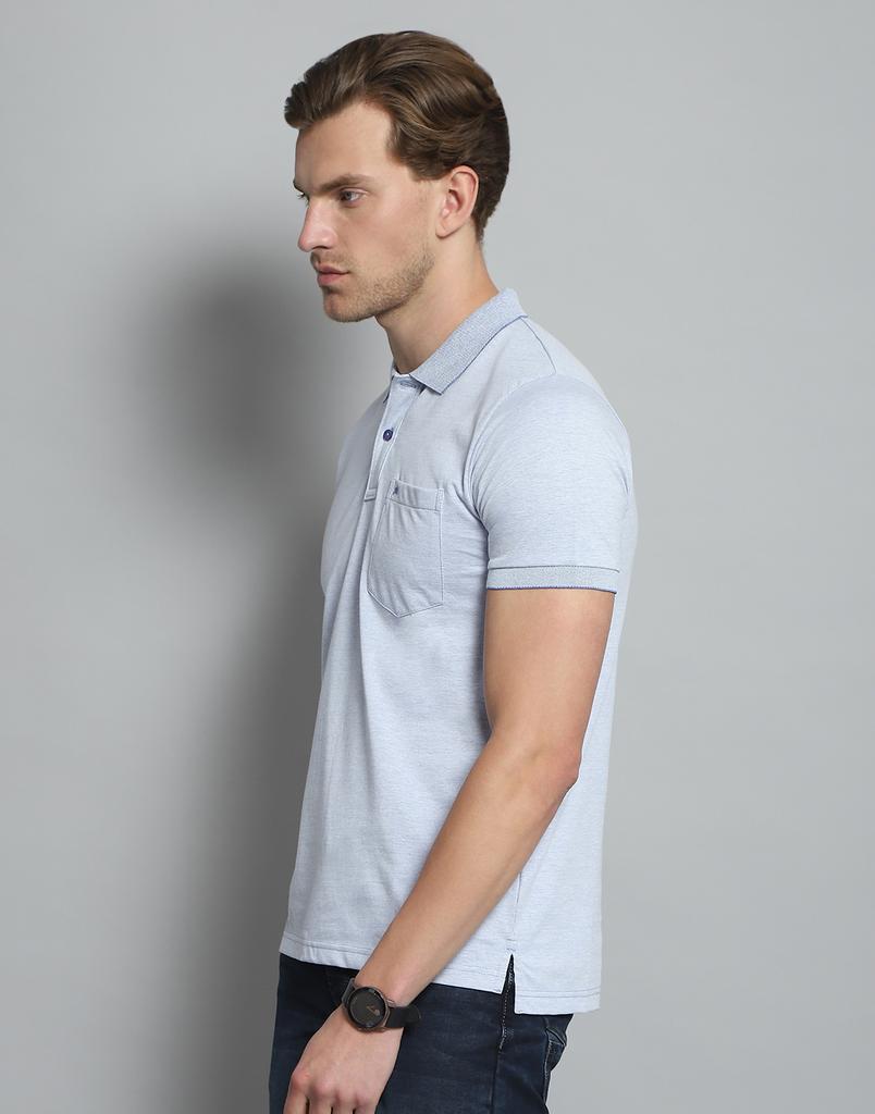 MONTE CARLO Herren Einfarbiges Blaues Kragen-Hals Halbarm T-Shirt