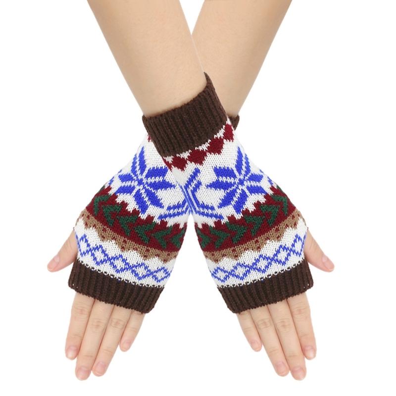 Women Jacquard Gloves Christmas Theme Fingerless Gloves Winter Autumn Handwear