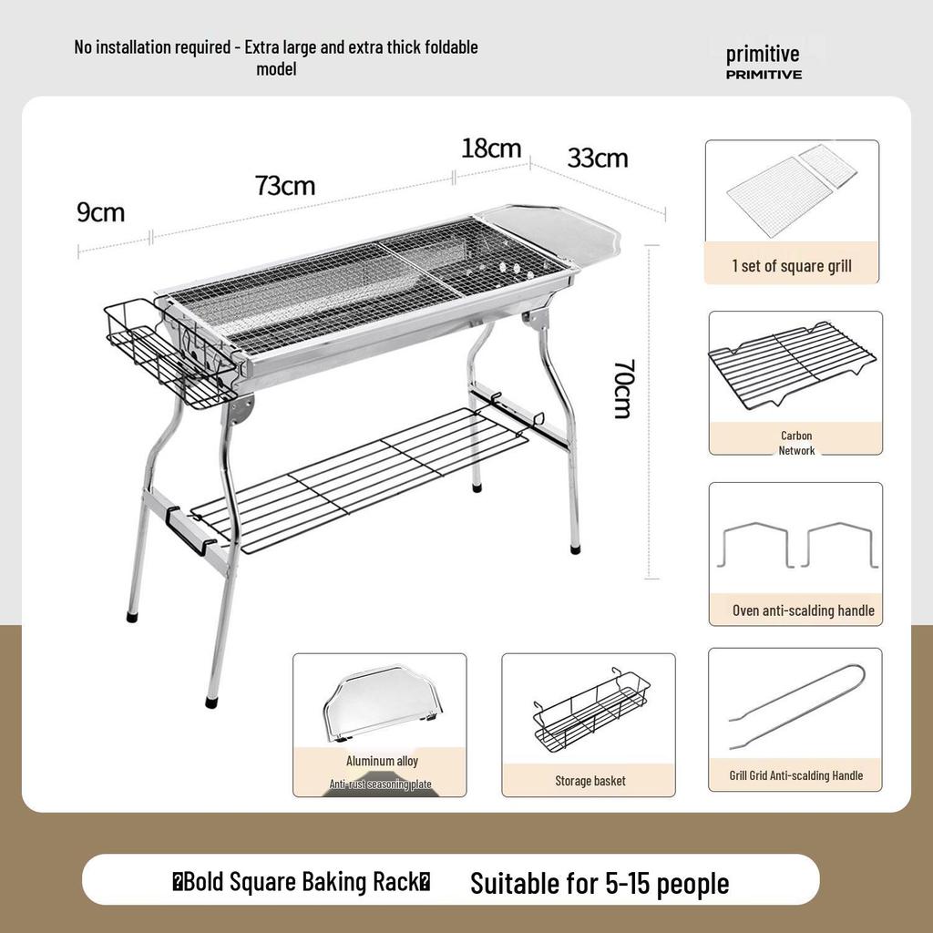 Large Stainless Steel Portable Folding Charcoal BBQ Grill for Outdoor and Home Use