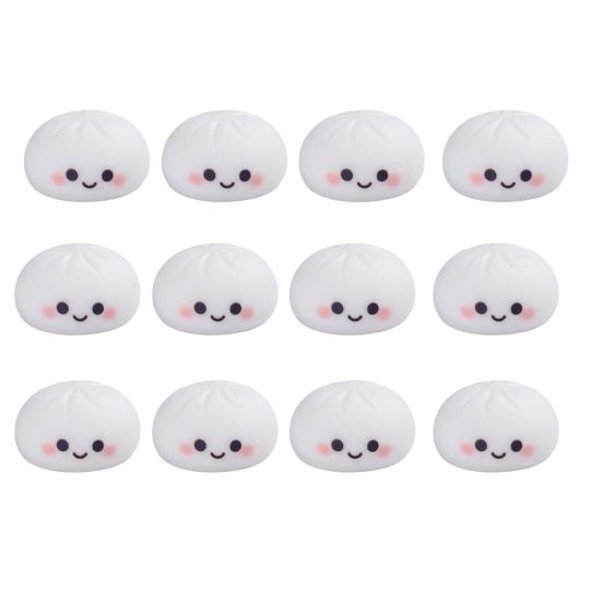12Pcs Mini Resin Bun Figurines Cute Smiling Face Food Ornament Micro Simulation Steamed 12pcs