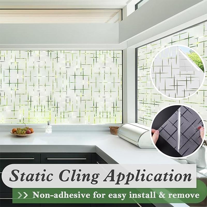 Frosted Window Film Non-Adhesive Frosting Privacy Film Glass Windows Self Static-Cling Decorative Window Cling for Home Office