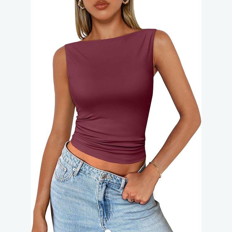 Solid Color round Neck Sleeveless Top Solid Crew Neck Slim fit Sleeveless Top Women