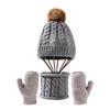 3Pcs/Set Kids Hat Scarf Glove Set Plush Ball Decor Twist Texture Thickened Warm Brimless Hat Long Scarf Touch Screen Gloves Set