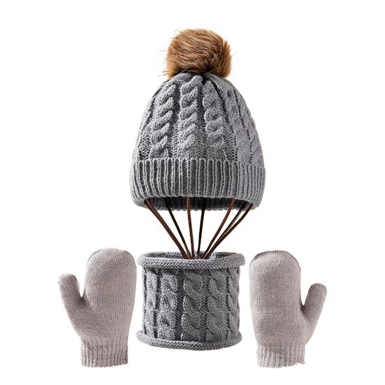 3Pcs/Set Kids Hat Scarf Glove Set Plush Ball Decor Twist Texture Thickened Warm Brimless Hat Long Scarf Touch Screen Gloves Set