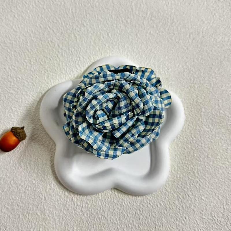 Plaid Fabric Flower Hair clip for women Elegant Ponytail Clip Fashion Girls Hair Accessories