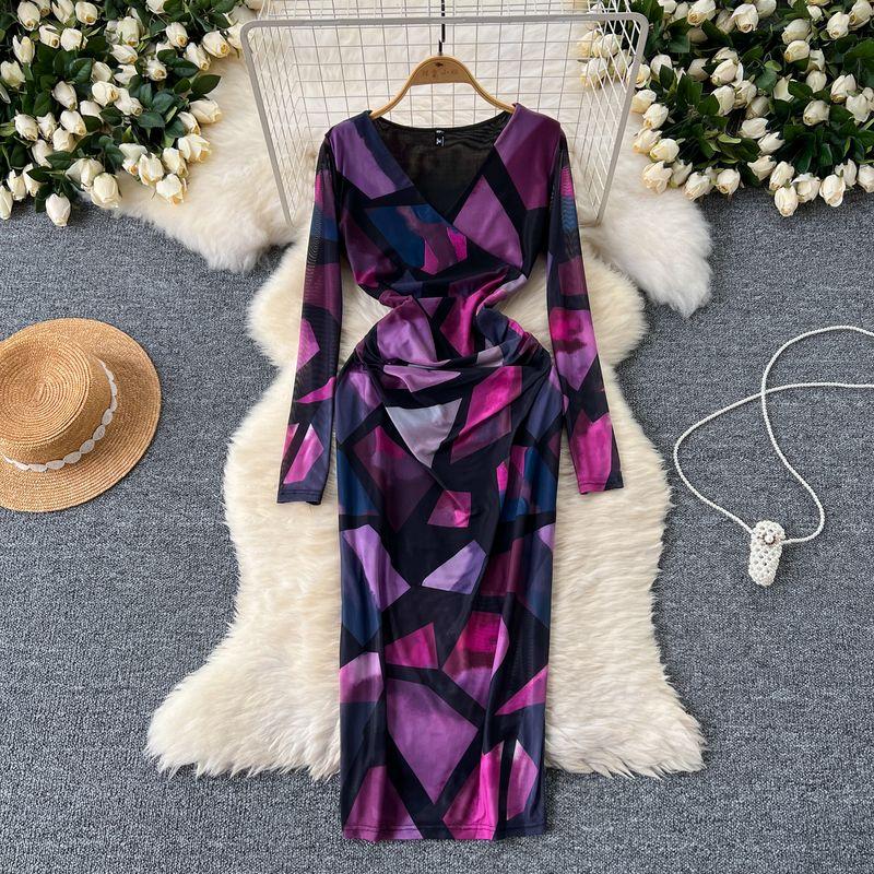 

Взрослая Леди как Женщина Нарядная Женская Одежда Платье Интригующее Со сборками Стройнящее Темперамент Длинный Рукав Сетка Цветочный Принт Юбка на Бедра Purple spell powder All yards