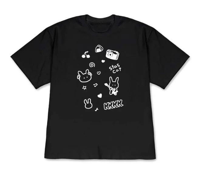 

WOMENs Black Short Sleeve Tshirt Korean Fashion Casual Cute Rabbit Print Crew Neck Tee Retro Y2K Style Tops for Daily Wear S