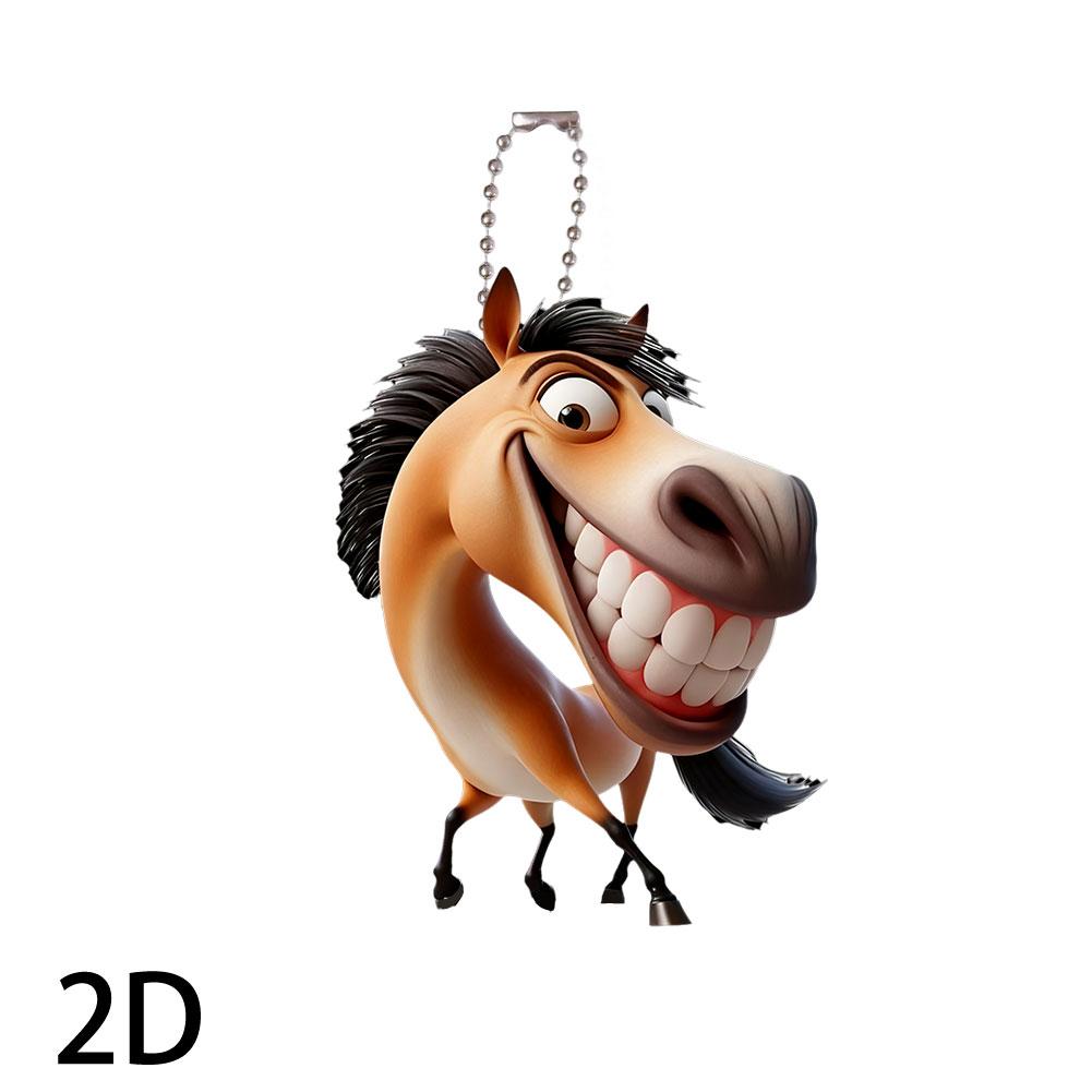 2D Funny Big Mouth Horse RearView Mirror Pendant Auto Interior Car Realistic Animal Hanging Ornament Car Interior Accessories