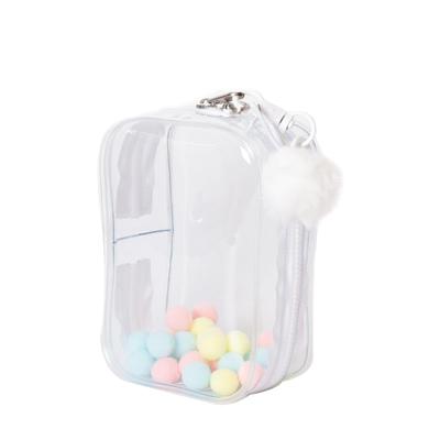 Stofftier-Aufbewahrungstasche, bunt, Mini-Tasche, staubdicht, für unterwegs, transparent, mit Bommel (Weiß)