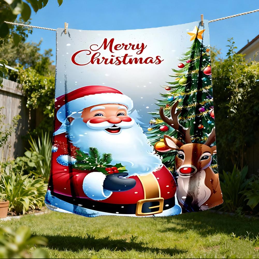 1pc Christmas Santa Claus Outdoor Blanket - Lightweight Flannel Throw For Travel, Camping, Gifts For Family Or Friends Yy251114254