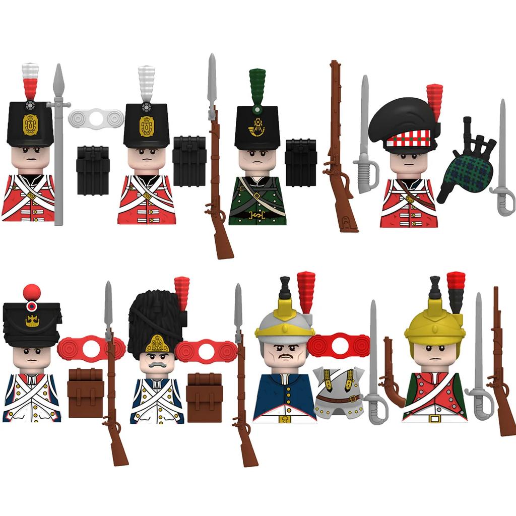 Medieval Napoleonic War Soldiers Figures Military MOC Building Block Knights British French Fusilier Rifles Weapon Kids Toy