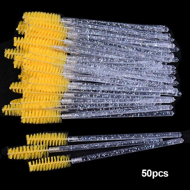 Shiny Crystal Disposable Eyelash Applicator 50pcs/Bag with Nylon Mascara Wands Spoolie Brushes for Lash Extension & Makeup Tools