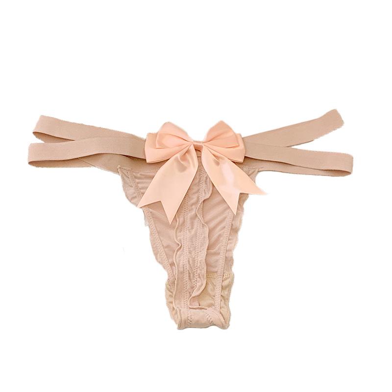 

Ladies New Summer Lace Ribbon Bow Cotton Crotch Non Mark Thong Underwear One size рожевий