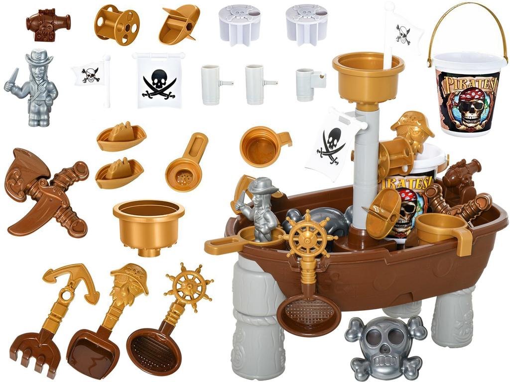 Pirate ship set for sand and water, sandbox, water table, shovel, rake