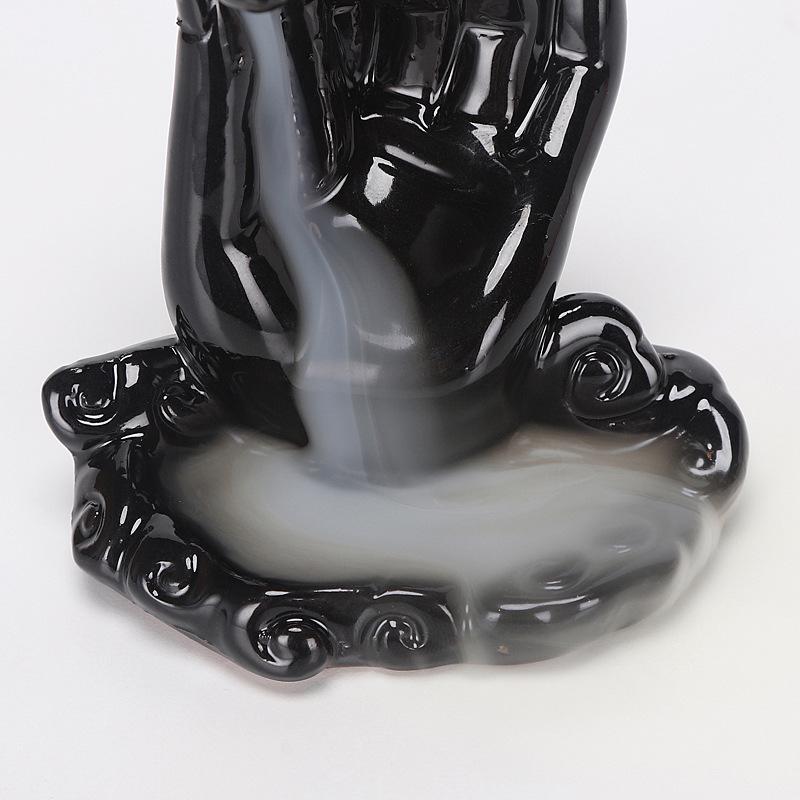 Buddha Hand Ceramic Backflow Incense Burner - Creative Rockery Design for Stick Incense and Office Decor.