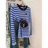 Striped Long-sleeved T-shirt Women's Spring and Autumn New Front Shoulder Slim-fitting Early Spring Top with Bottoming Shirt Inside