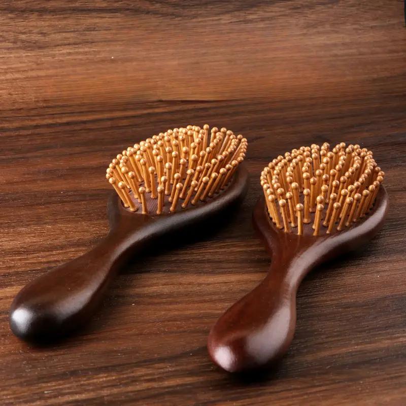 BEPAN Hand-Carved Sandalwood Air Cushion Comb with Bamboo Bristles Cat-Shaped Wooden Hair Styling Comb Oval Scalp Massage Brush Comb
