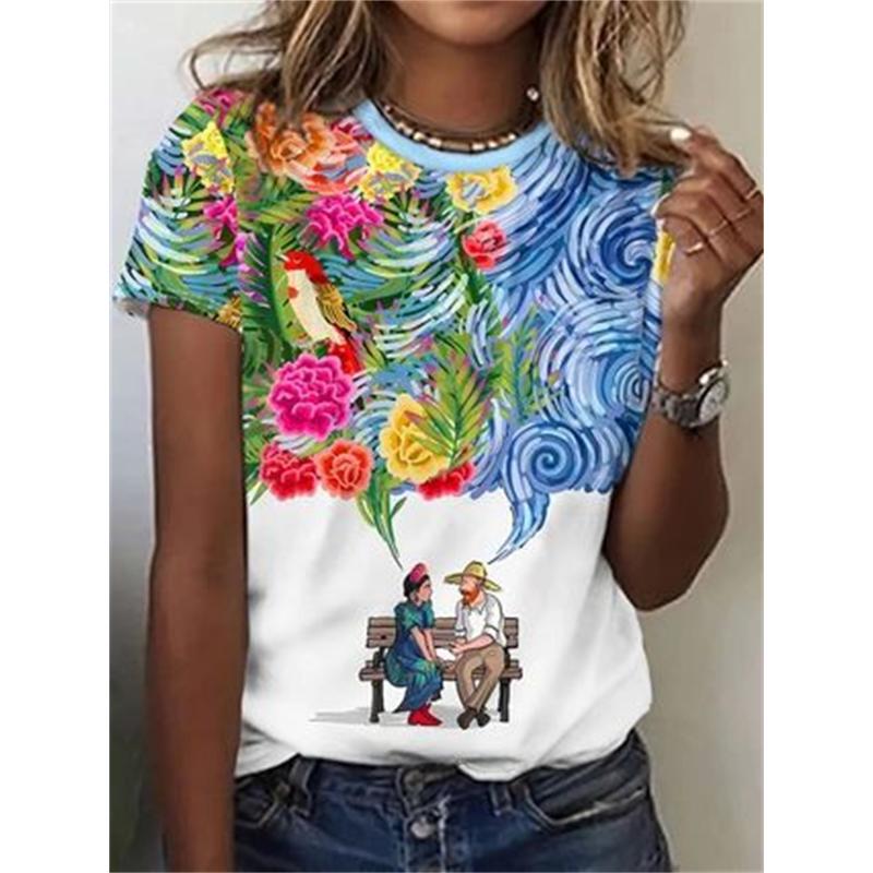 2025 Ladies Casual Fashion 3d Print Women s T-Shirt 3d Casual Fashion Short Sleeve Simple Flower Female Clothes T Shirt For Wome S