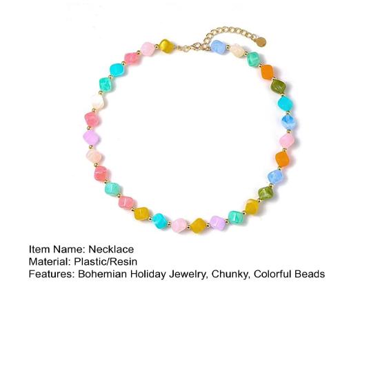 Colorful Chunky Beaded Necklace for Women Resin Beads Short Necklace Bohemian Style Chunky Choker for Summer Beach Holiday Party Vacation