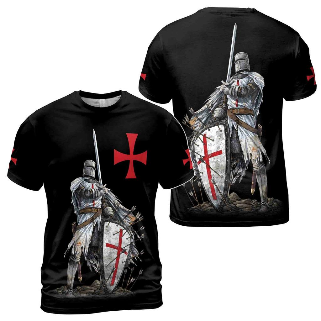 Summer Vintage Medieval Templars Graphic T-shirts for Women's 3D Printing Casual Funny T-shirt Street Outdoor Men's and Women's Tee Tops