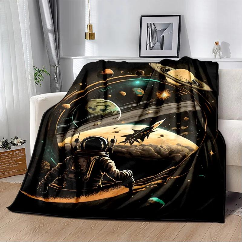 3D Outer Space Astronaut Universe Spaceman Cartoon Blanket,Soft Throw Blanket for Home Bedroom Bed Sofa Office Cover Blanket Kid