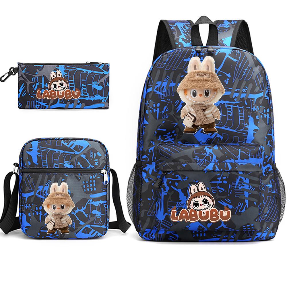 Labubu Peripheral Printing Student School Bag Backpack Shoulder Pencil Bag 3-piece Set