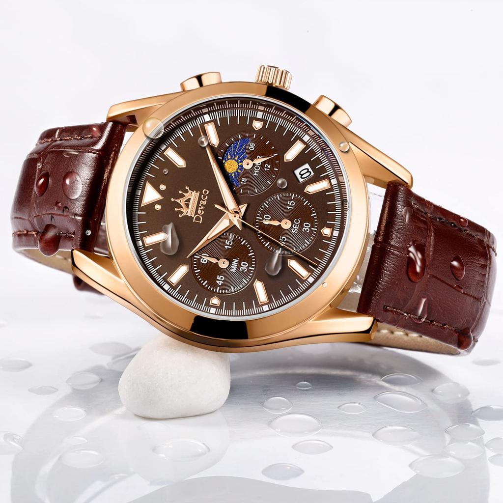 Men's Business Watch with Leather Band, Stylish Waterproof Watch with Calendar Display and Luminous Design, a Great Gift for Men (Brown)