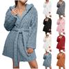 Women's Fluffy Hooded Bathrobe - European & American Style Warm Autumn/Winter Pajamas