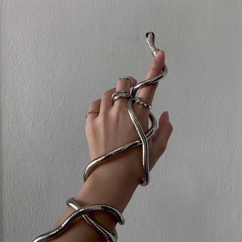 Punk Multi-layer Metal Gold Color Cool Bendy Snake Necklace Bracelet for Women Men Chunky Jewelry GZW