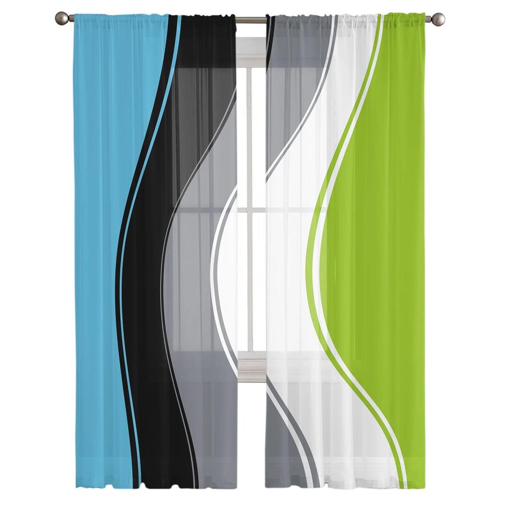 Abstraktní geometrický vzor Průsvitné závěsy do obývacího pokoje Ložnice Domácí Hotel Káva Dekor Šifon Tylové závěsy