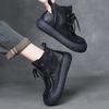 Damen Echtleder Stiefel Klobige Plateaustiefel Kurze Stiefel Retro Streetstyle Winter Warm Wolle Fell Damen Flats Stiefeletten