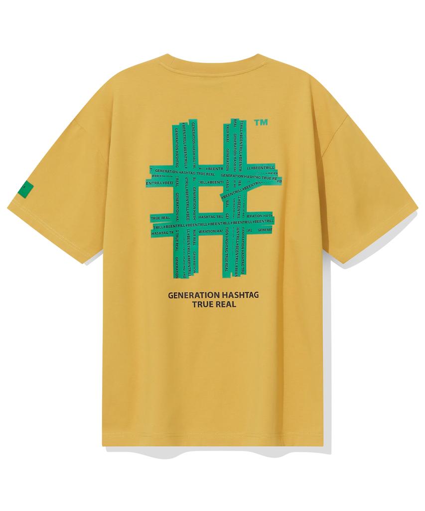 BEENTRILL Green Taping Hashtag Oversized Short Sleeve T-Shirt (Mustard)