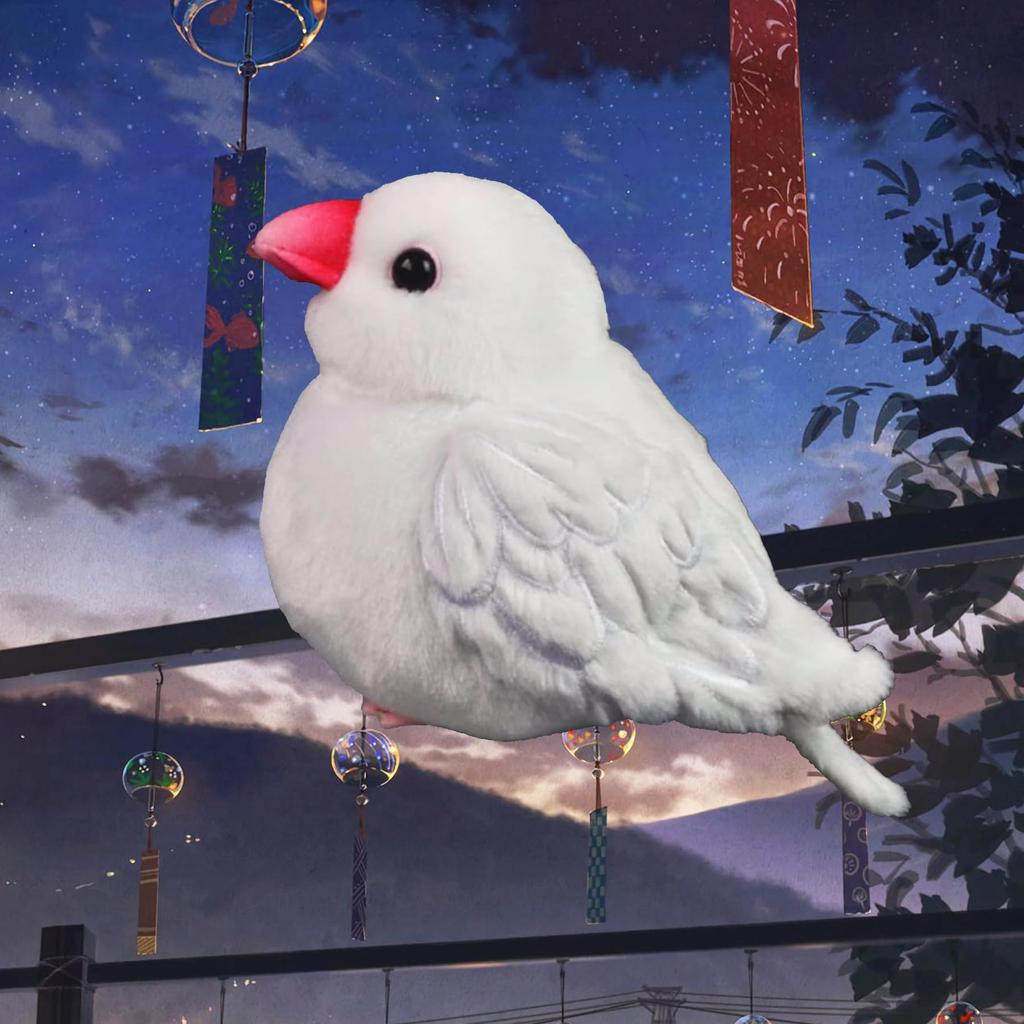 Cute White Java Sparrow Stuffed Animal with a Red Super Perfect As a for Interior Goods Mouth, Soothing, Soft, Gift, Children,