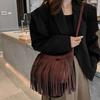 Large Retro Fringed Handbag Totes Bag  PU Messenger Bag Zipper Soft Ethnic Style Women’s Fringed Leather Shoulder Bag